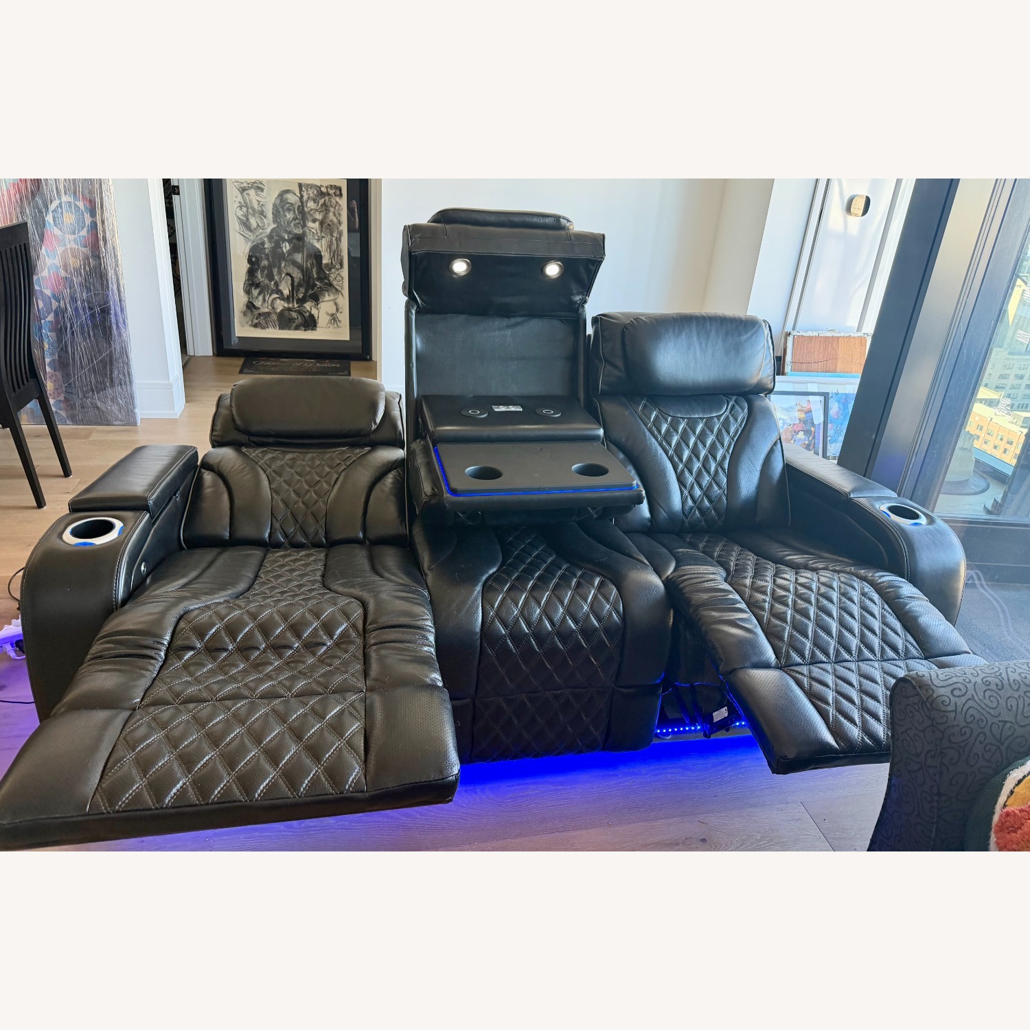 Bob's Discount Furniture Black Leather 3 Seat Sofa - image-2