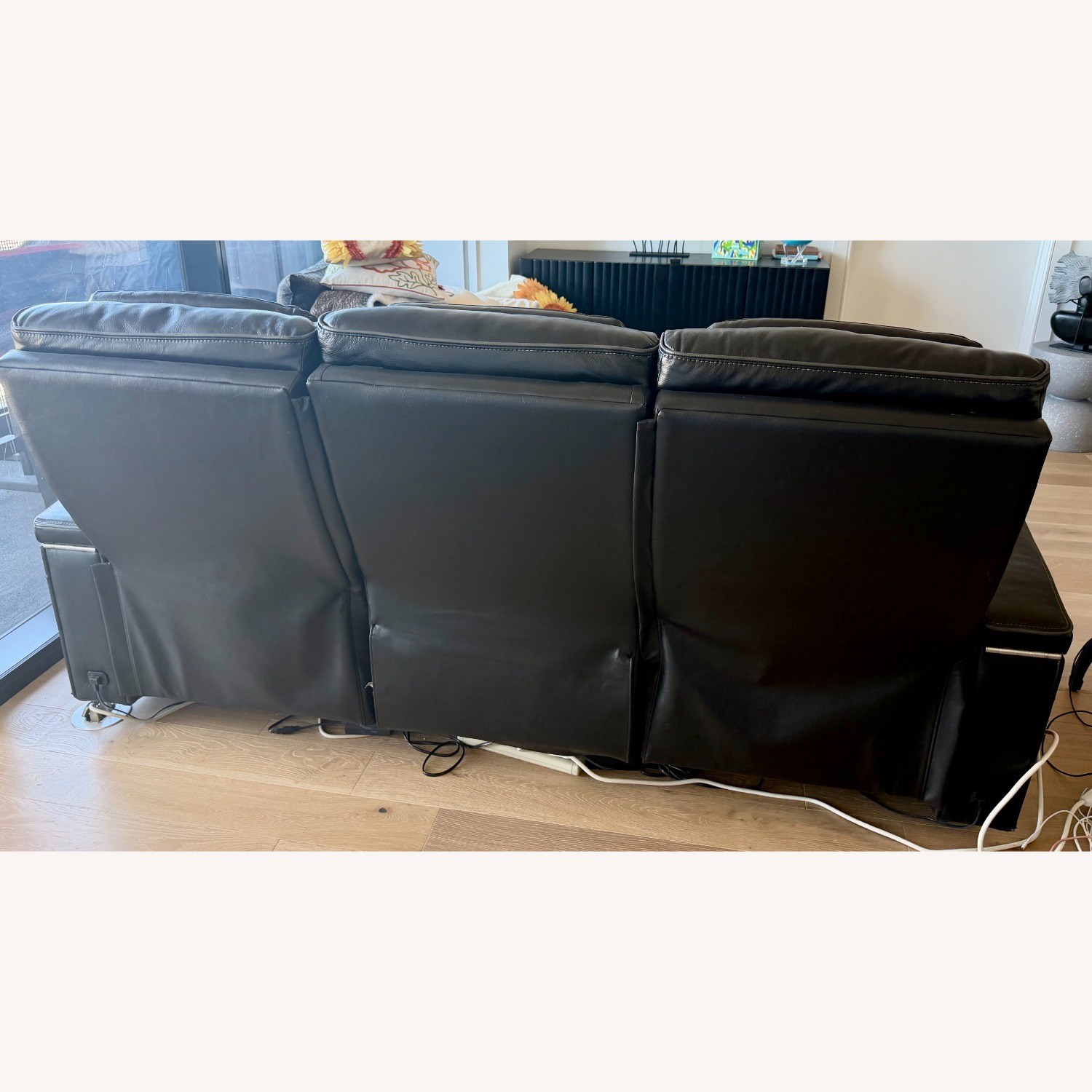 Bob's Discount Furniture Black Leather 3 Seat Sofa - image-7