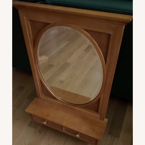 Used Vintage Light Brown Oak Wall Mirror with Drawers for sale on AptDeco