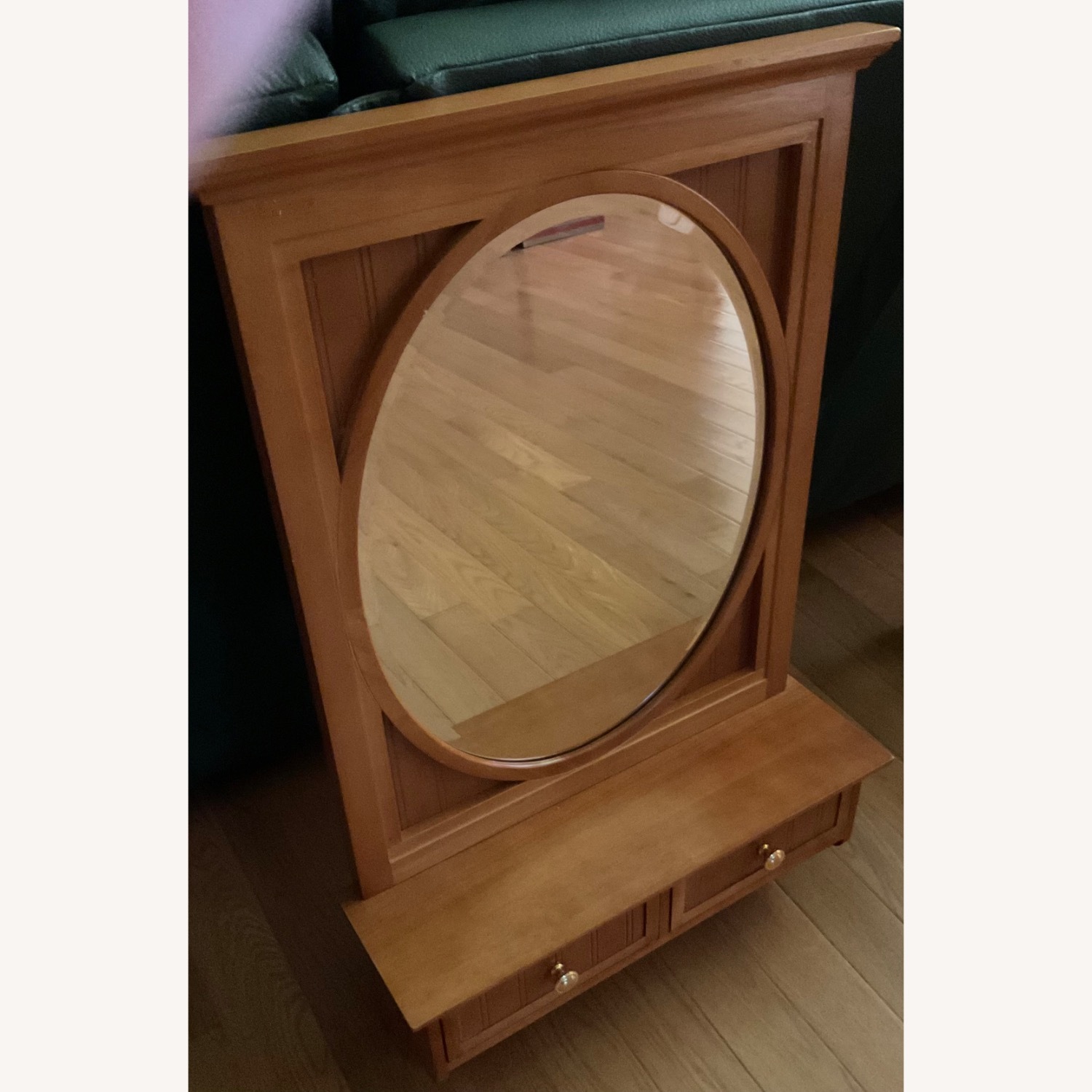 Vintage Light Brown Oak Wall Mirror with Drawers - image-2
