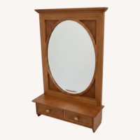 Vintage Light Brown Oak Wall Mirror with Drawers