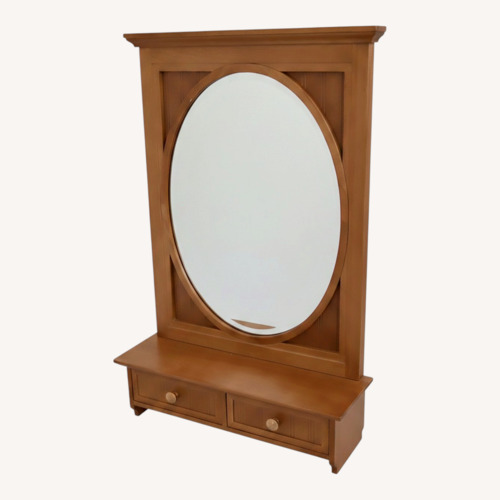 Used Vintage Light Brown Oak Wall Mirror with Drawers for sale on AptDeco