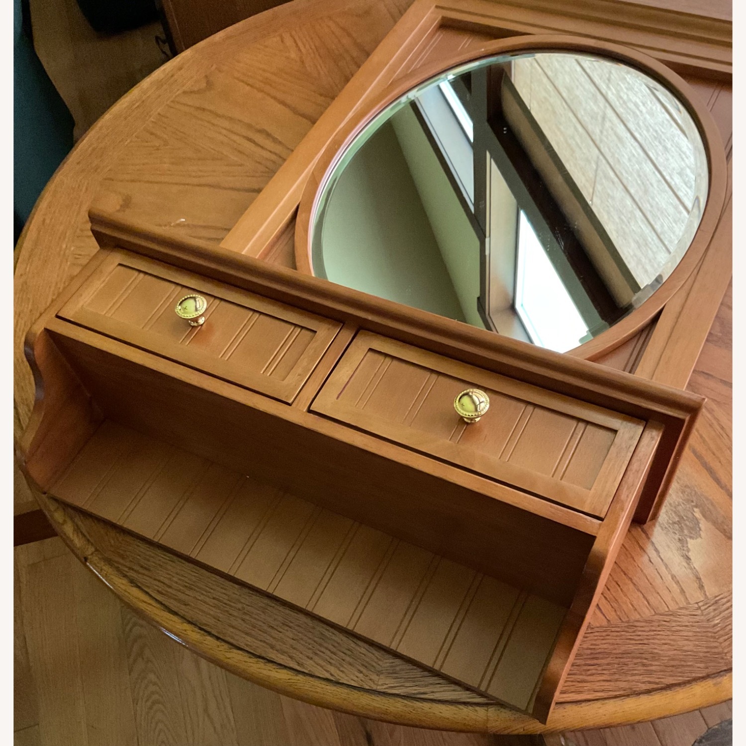 Vintage Light Brown Oak Wall Mirror with Drawers - image-5