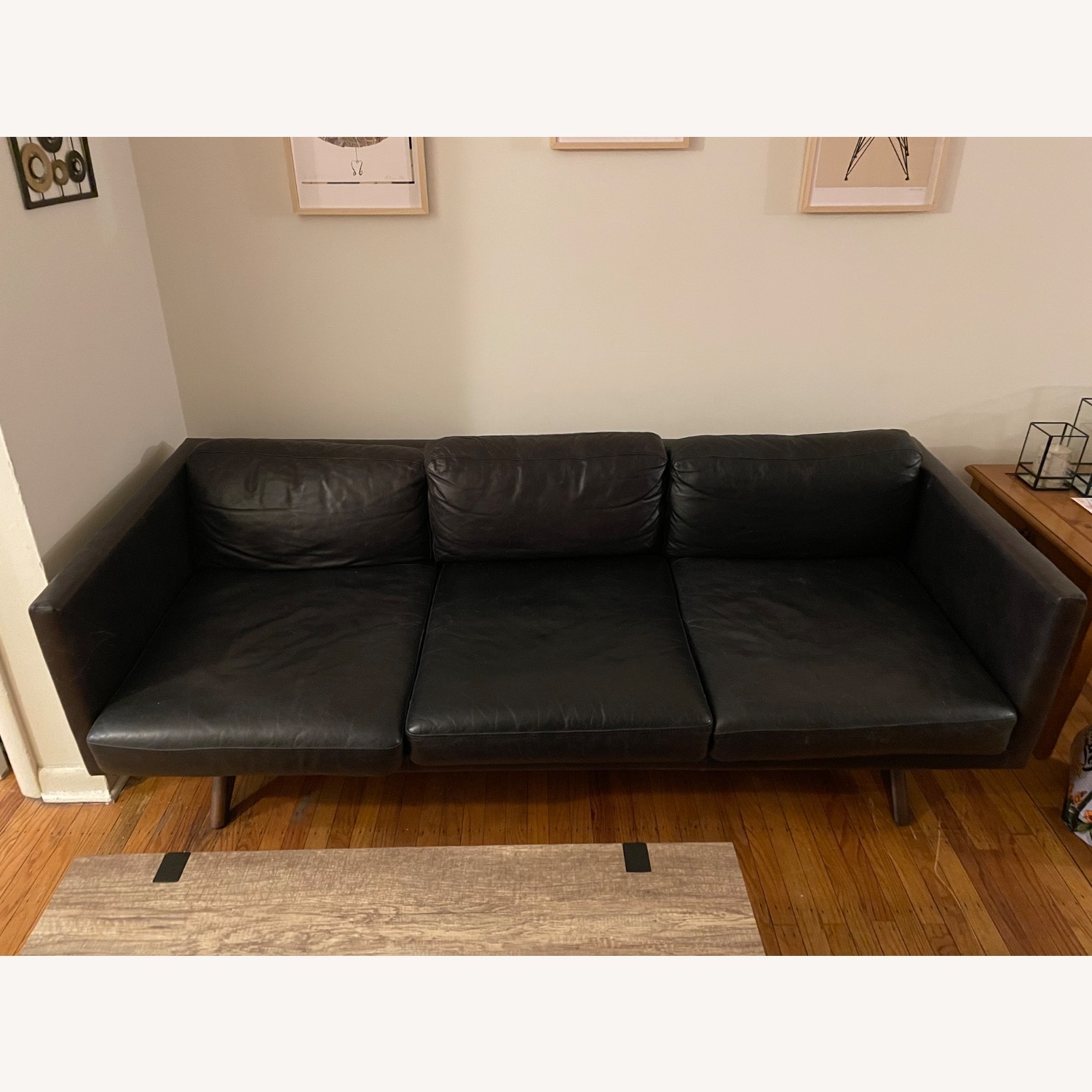West Elm 81" Brooklyn Black Leather Couch - image-2