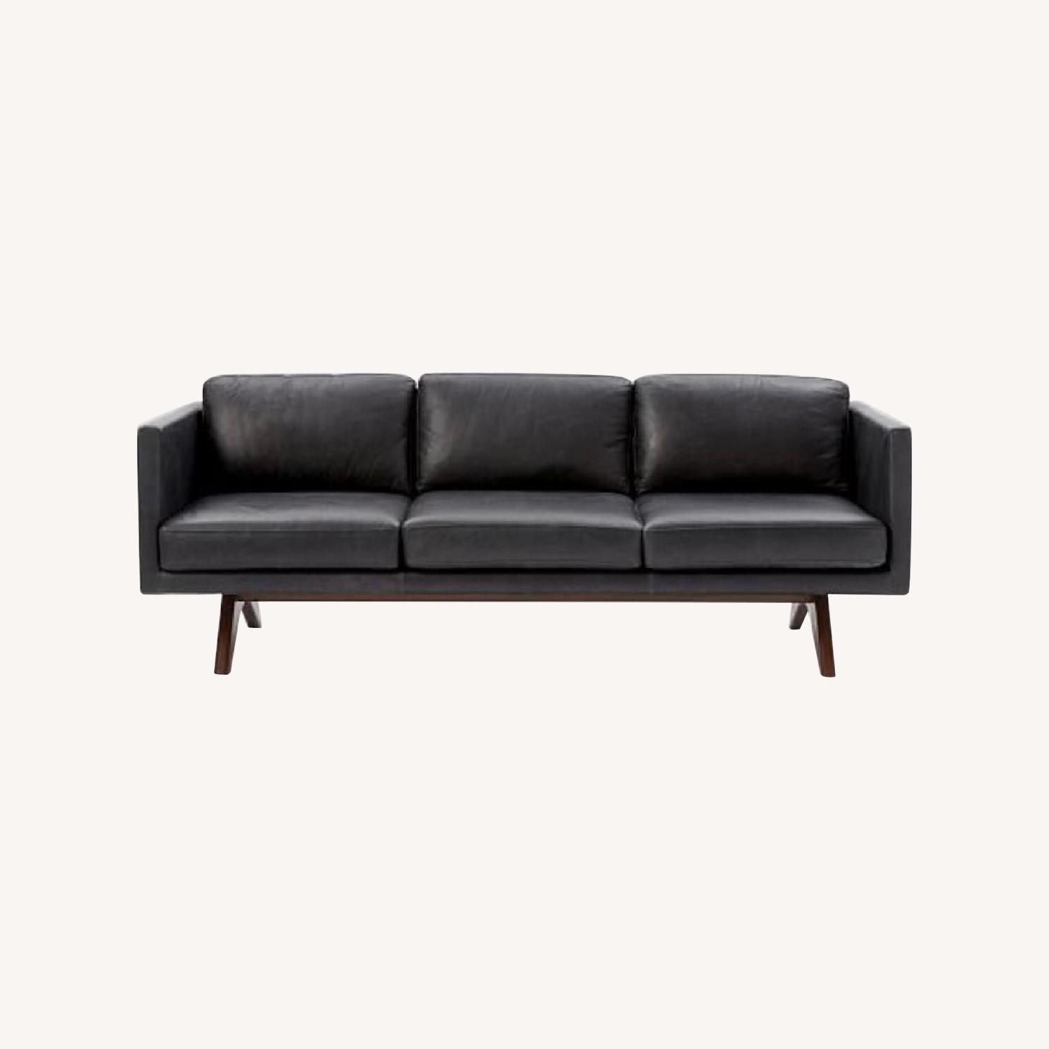 West Elm 81" Brooklyn Black Leather Couch - image-5