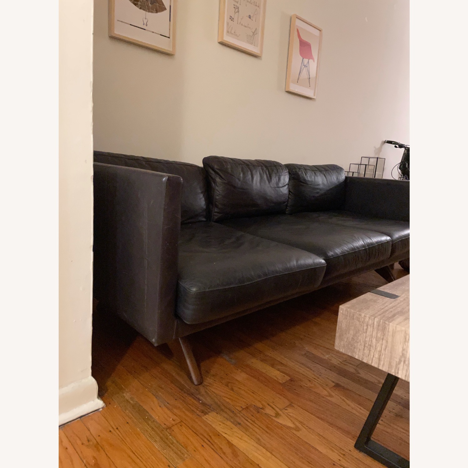 West Elm 81" Brooklyn Black Leather Couch - image-3
