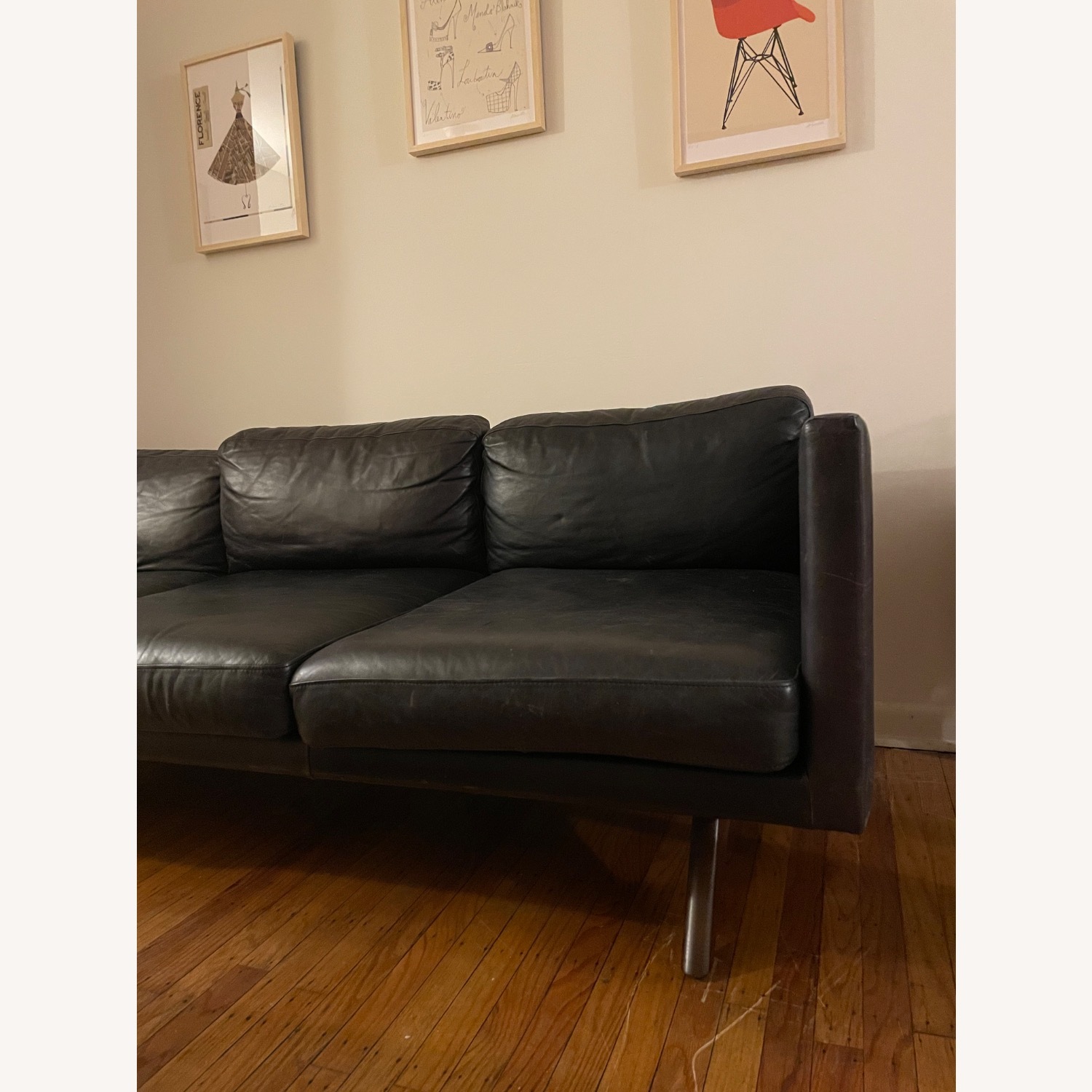 West Elm 81" Brooklyn Black Leather Couch - image-4