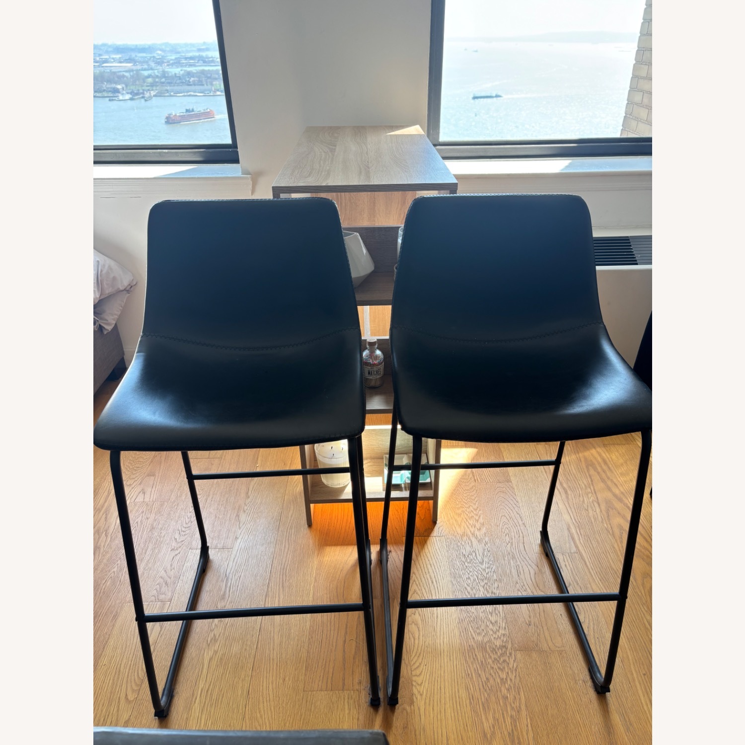 Black Faux Leather Bar Stools - image-2