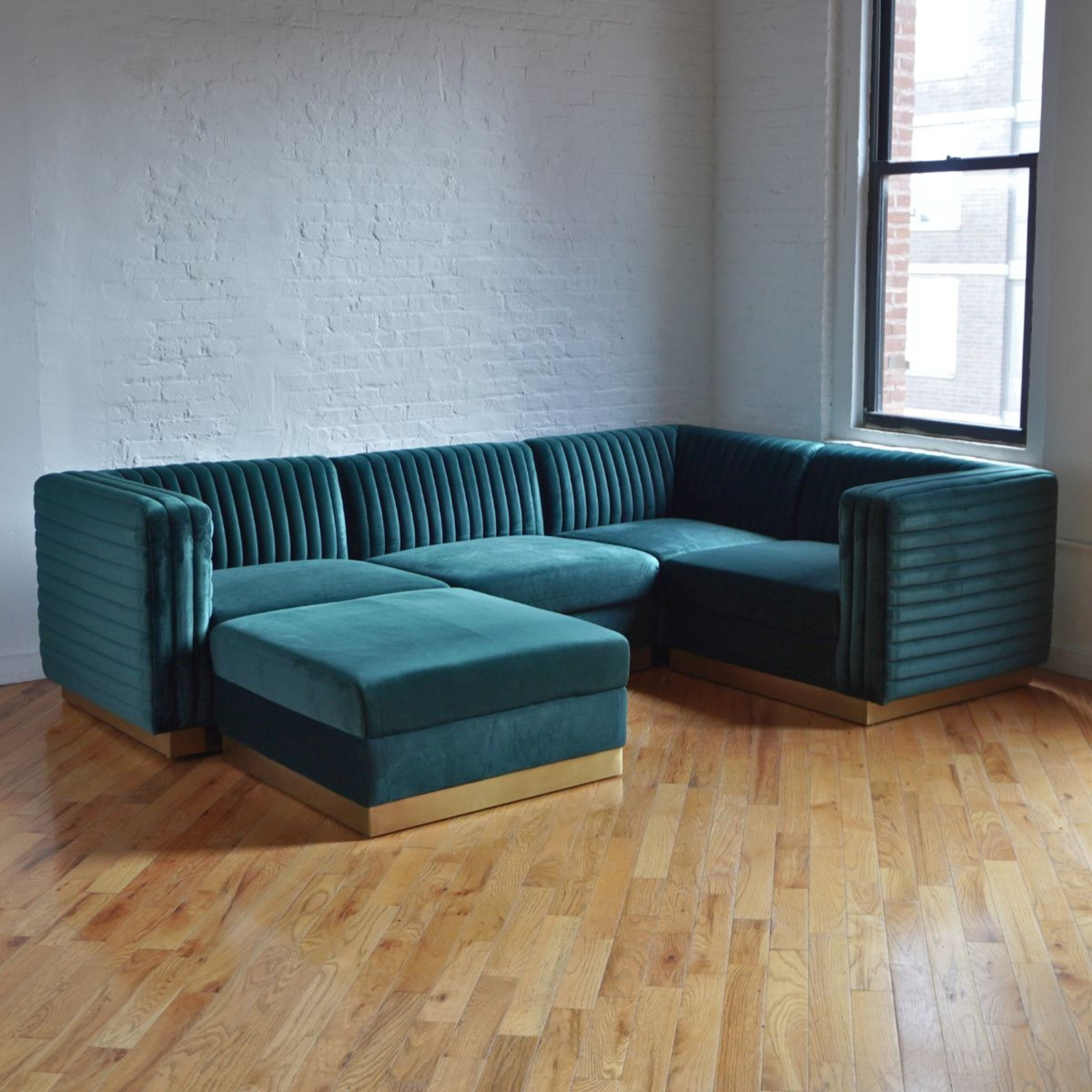 Green Velvet 3+ Piece Sectional - image-3