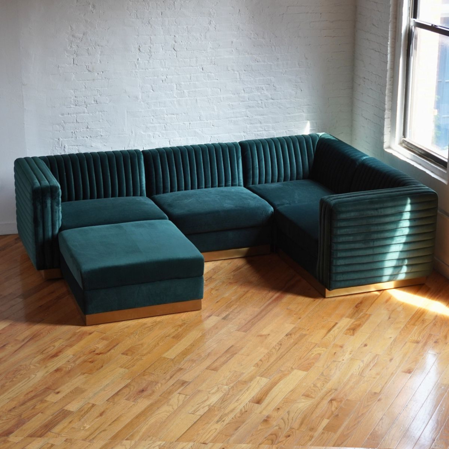 Green Velvet 3+ Piece Sectional - image-1