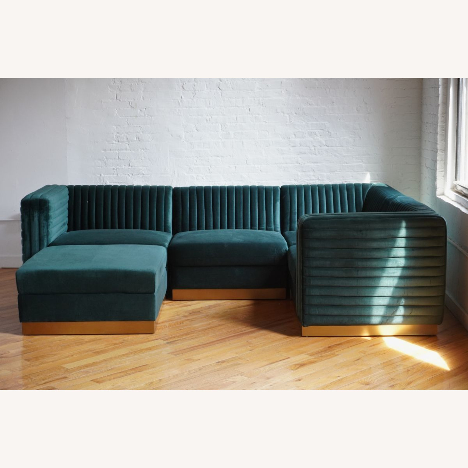 Green Velvet 3+ Piece Sectional - image-4