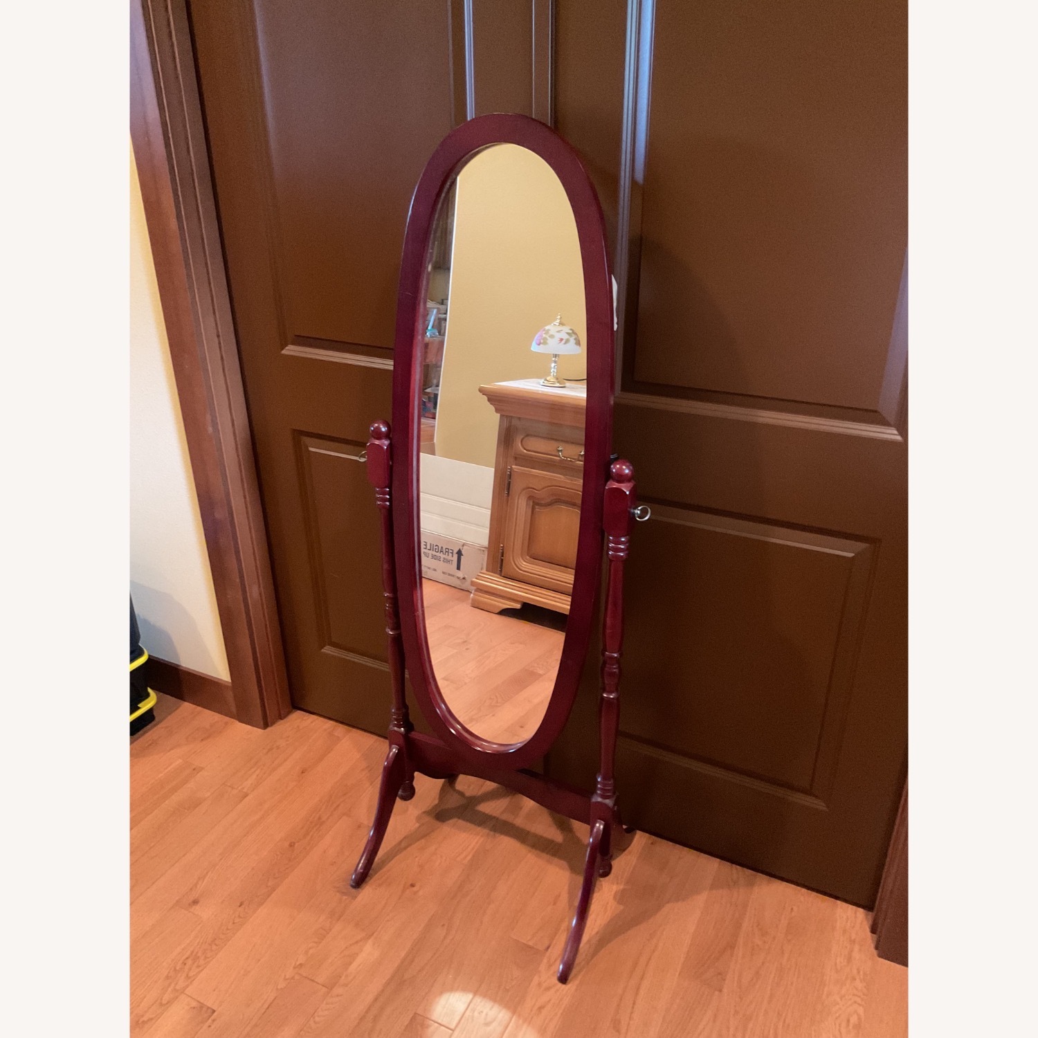 Queen Anna-style Cheval Oak Floor Mirror - image-2