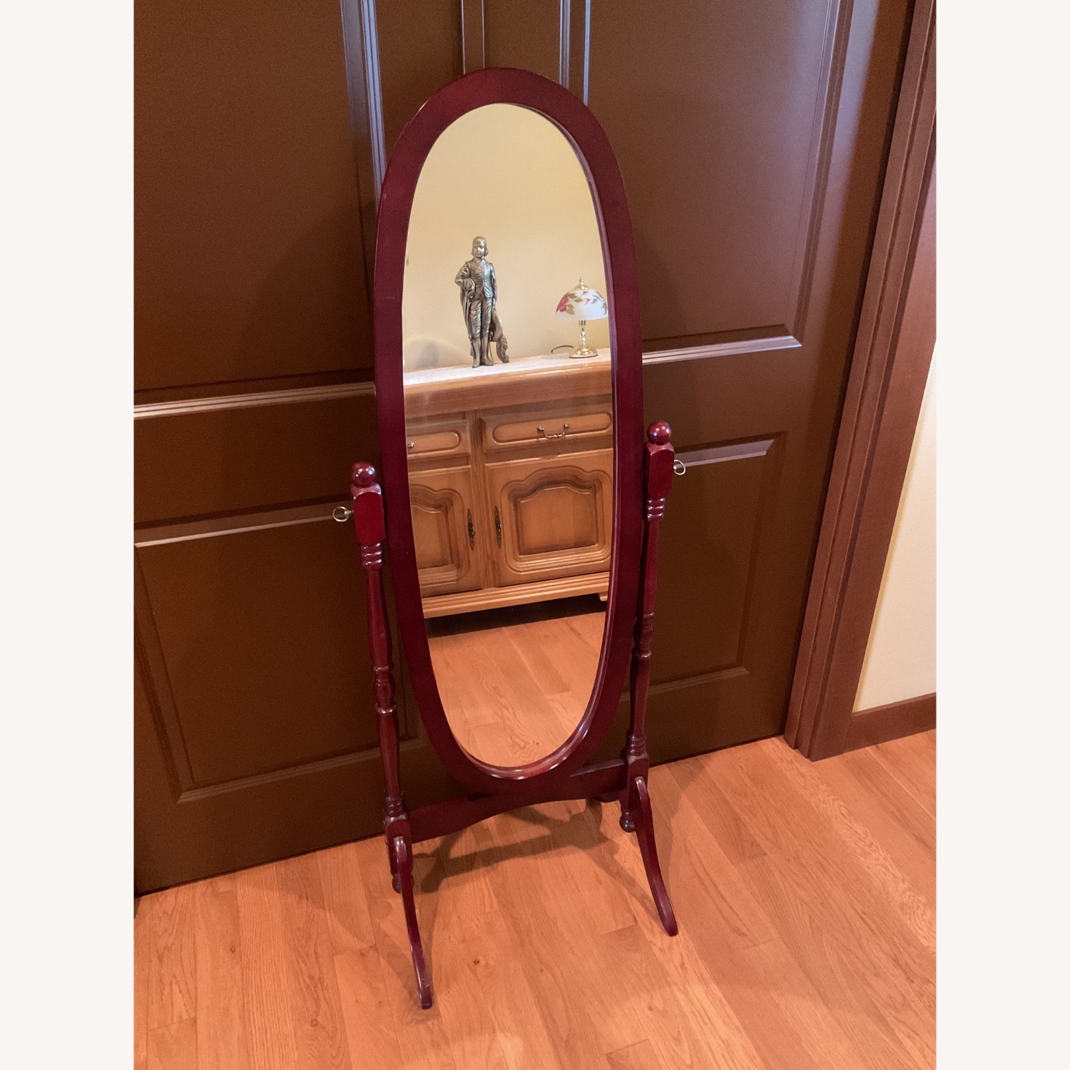 Queen Anna-style Cheval Oak Floor Mirror - image-1