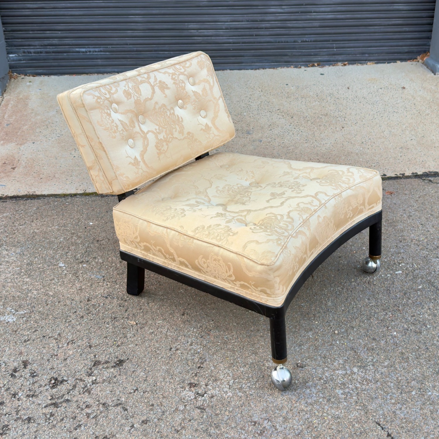 MCM Slipper Chair Ebonized Chrome Casters Tufted - image-9