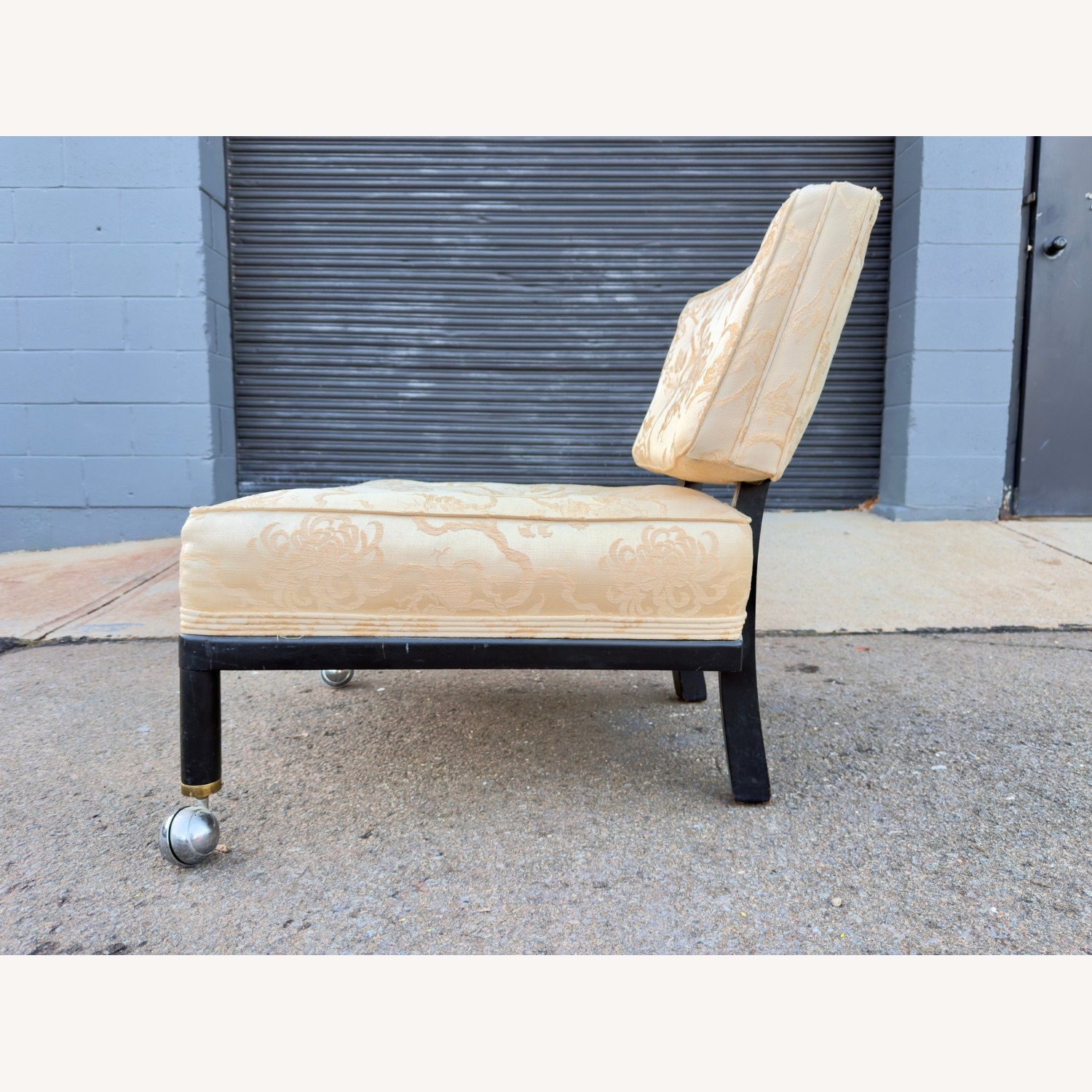 MCM Slipper Chair Ebonized Chrome Casters Tufted - image-6