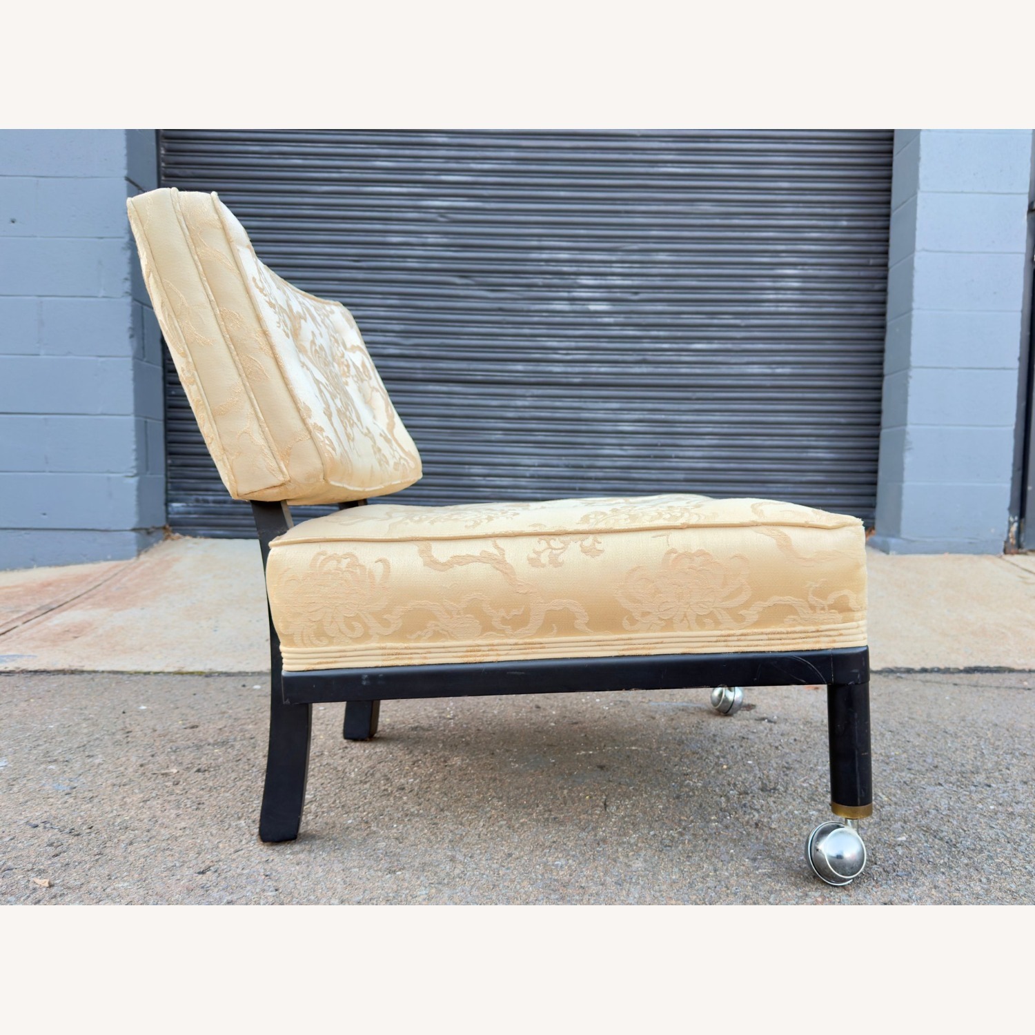 MCM Slipper Chair Ebonized Chrome Casters Tufted - image-8