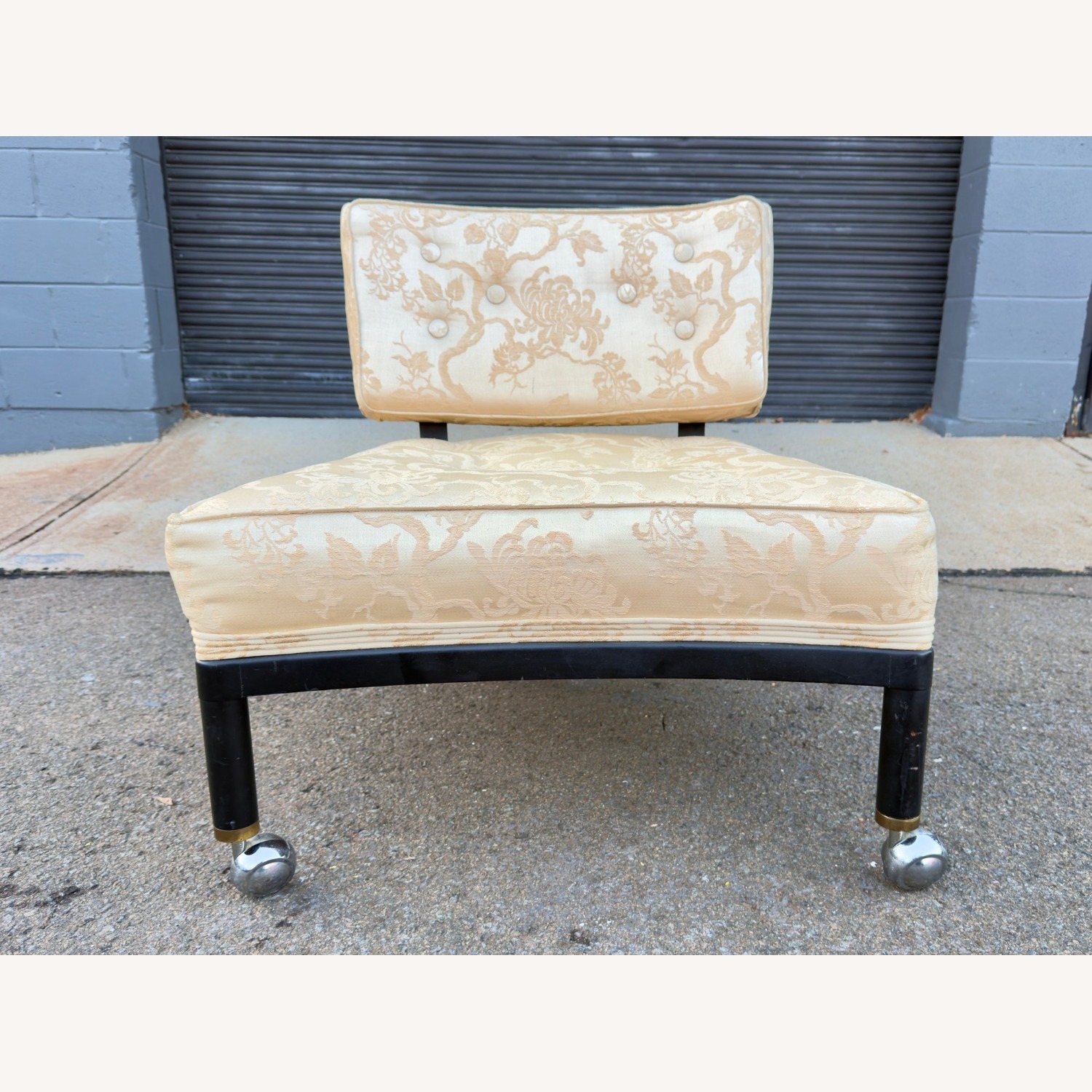 MCM Slipper Chair Ebonized Chrome Casters Tufted - image-1