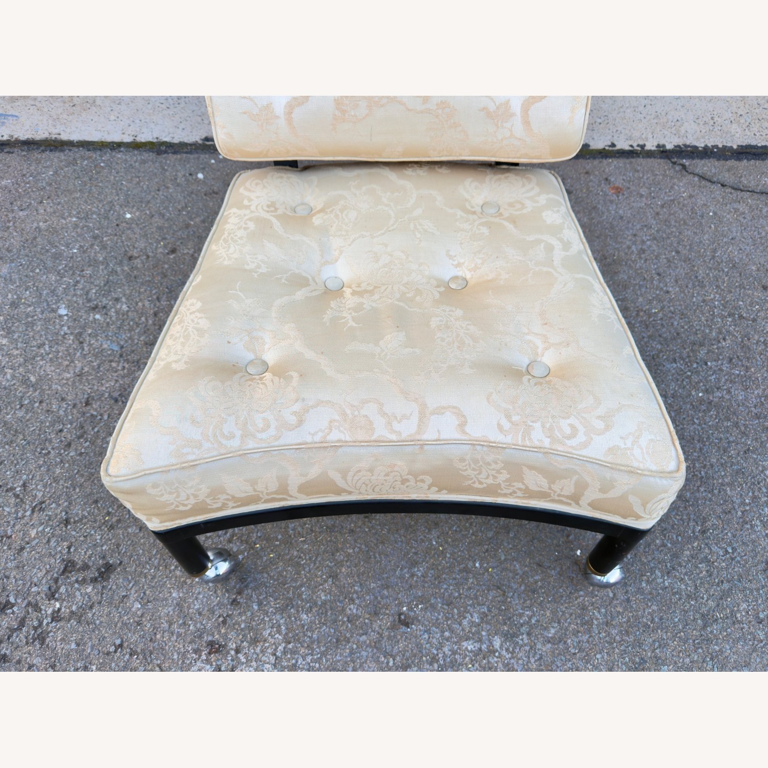 MCM Slipper Chair Ebonized Chrome Casters Tufted - image-2