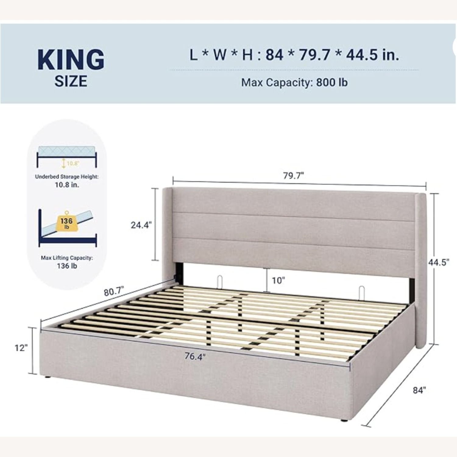 Allewie Light Beige Fabric King Bed  - image-4