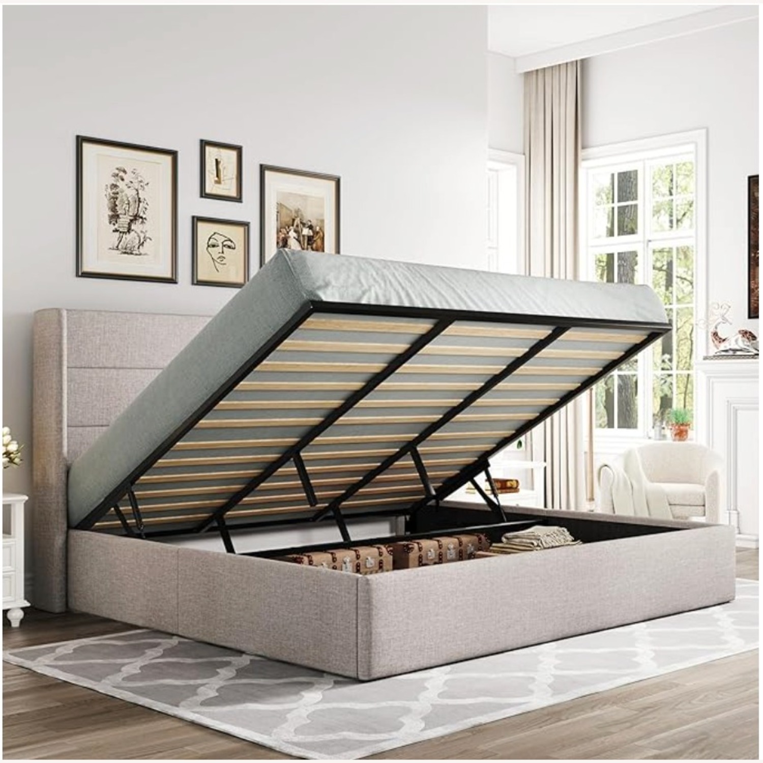 Allewie Light Beige Fabric King Bed  - image-3
