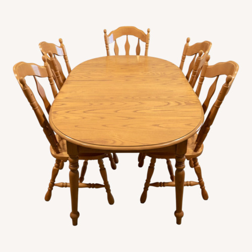 Used Handcrafted Oak Dining Table W 6 Chairs for sale on AptDeco