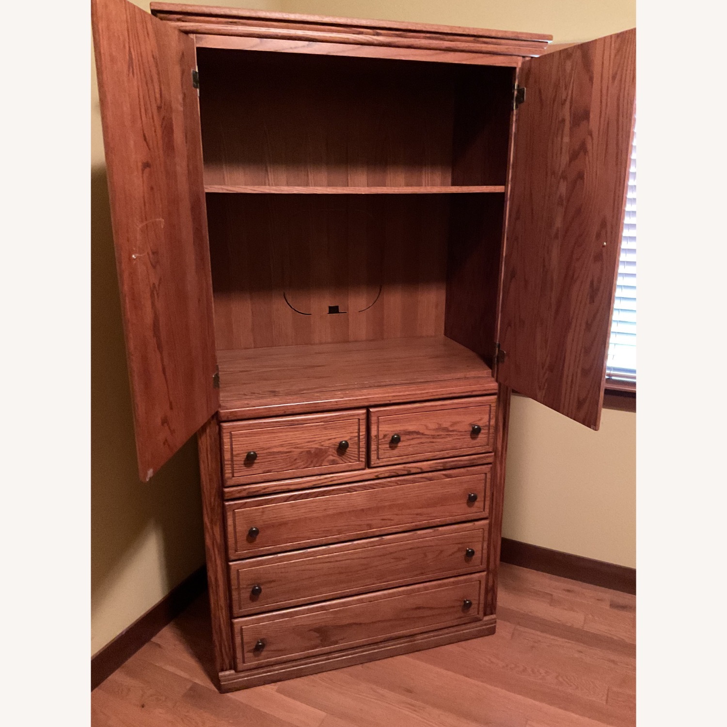 Dark Brown Oak Armoire with Five Drawers  - image-3