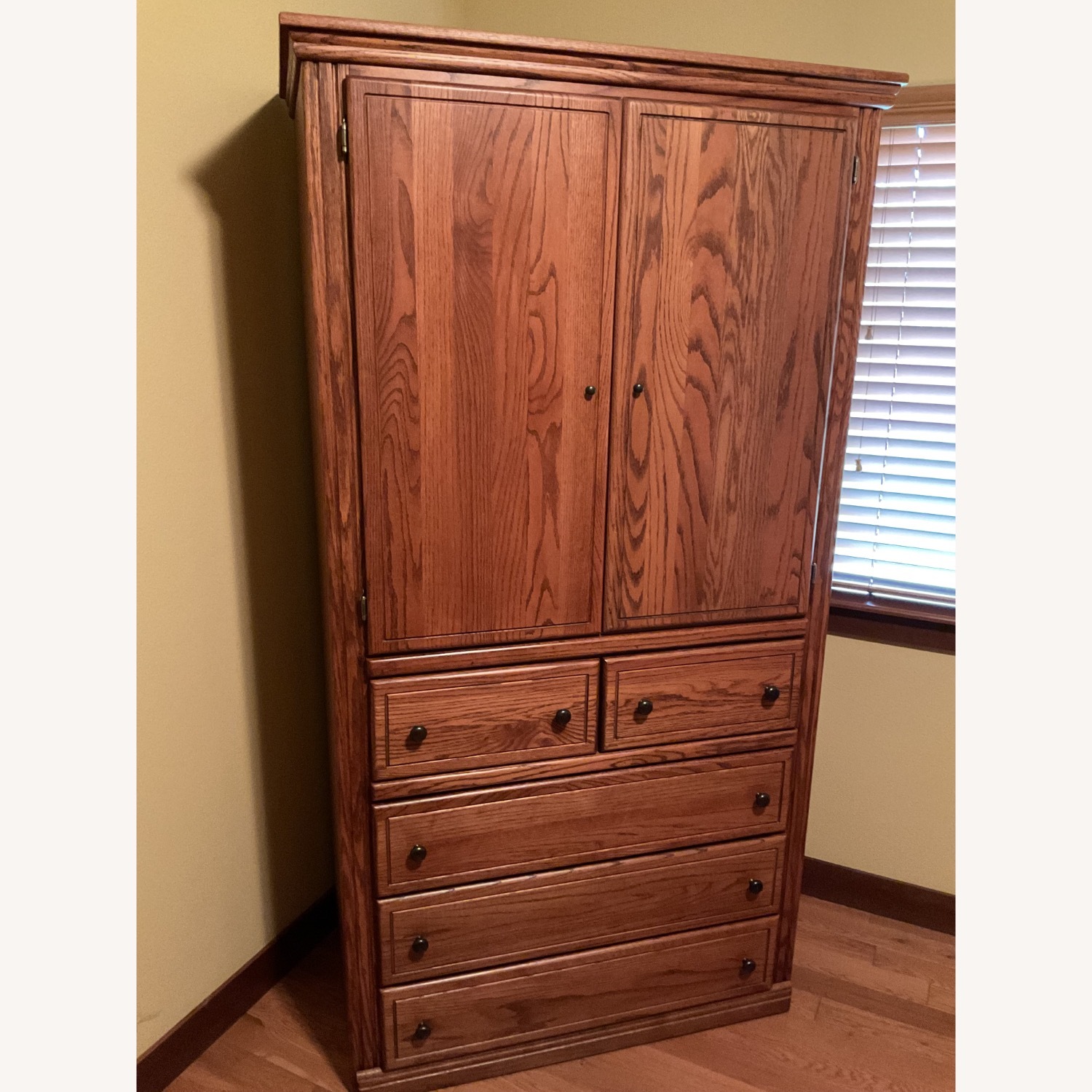 Dark Brown Oak Armoire with Five Drawers  - image-1
