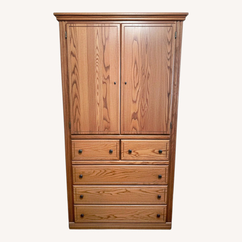 Used Dark Brown Oak Armoire with Five Drawers  for sale on AptDeco