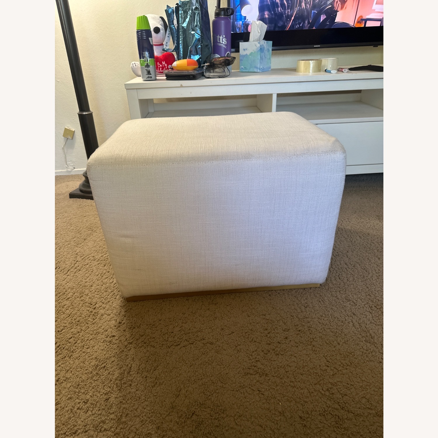 Restoration Hardware White Fabric Ottoman - image-6
