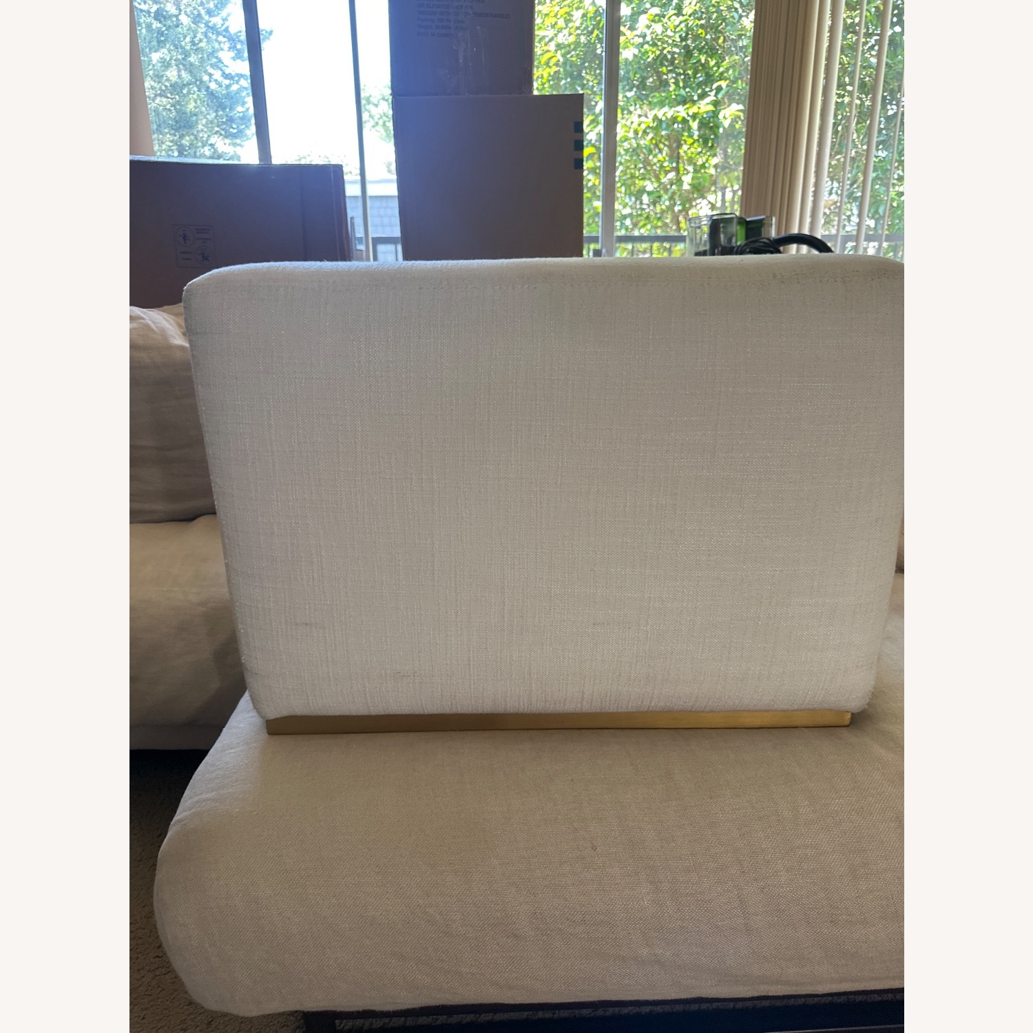 Restoration Hardware White Fabric Ottoman - image-2