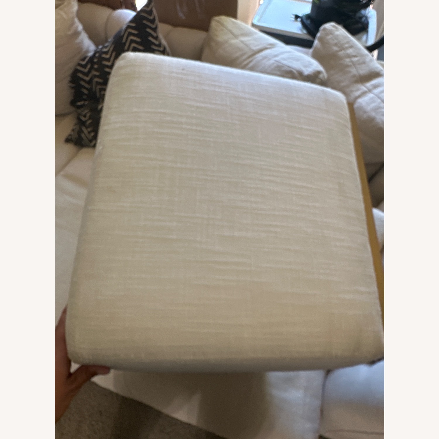 Restoration Hardware White Fabric Ottoman - image-5