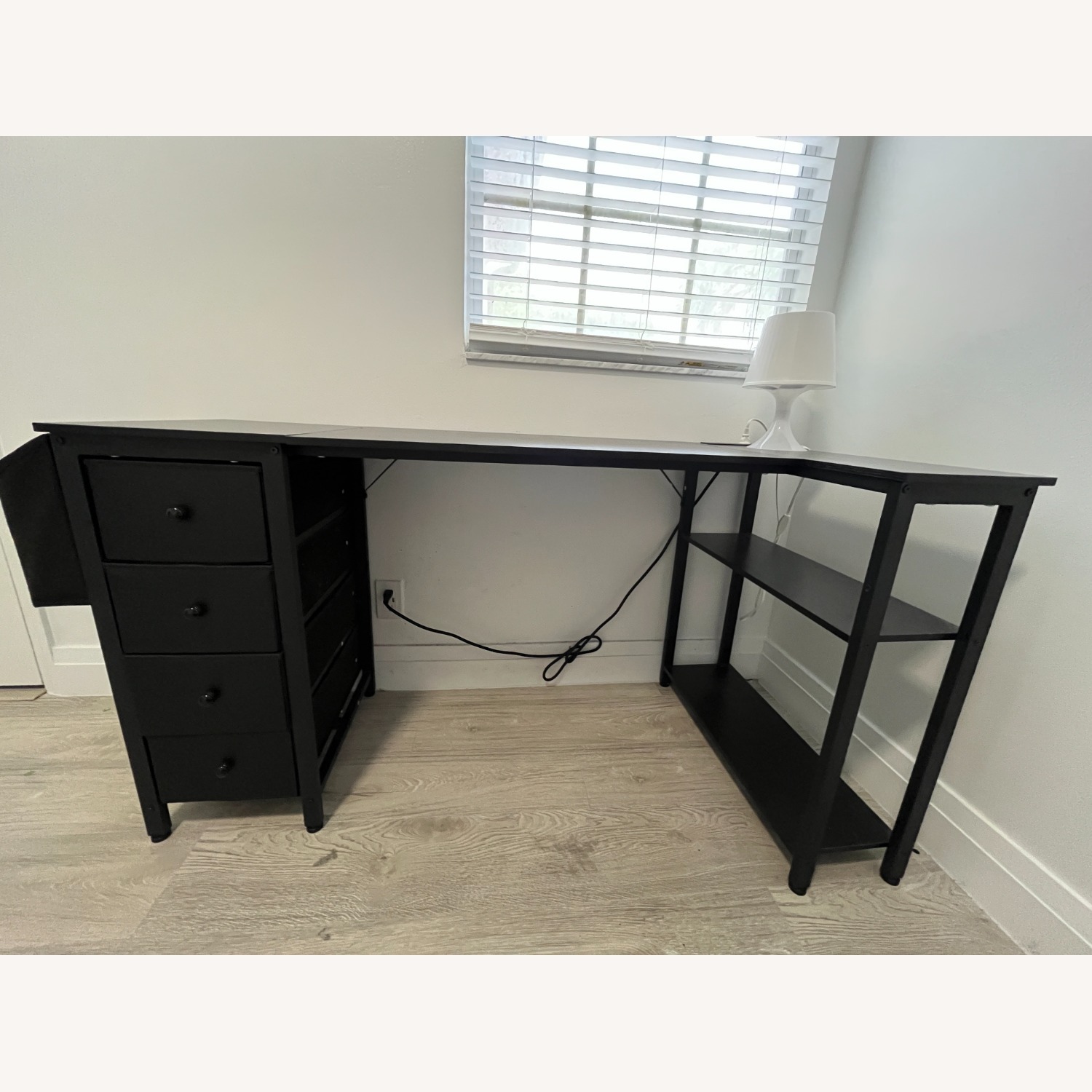 L Shaped PC Desk with Drawer and Storage Shelves - image-2