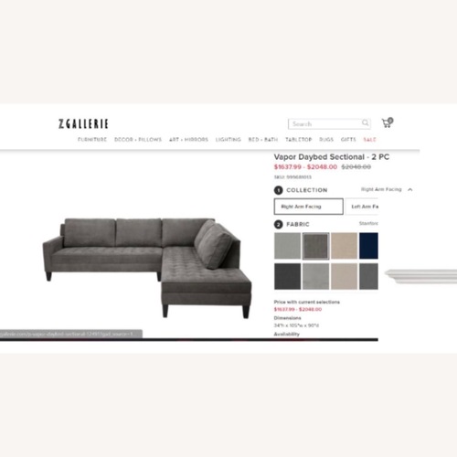 Used Z Gallerie Dark Gray 2 Piece Sectional for sale on AptDeco