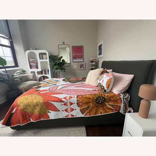Used Joss & Main Timothy Green Fabric Queen Bed for sale on AptDeco