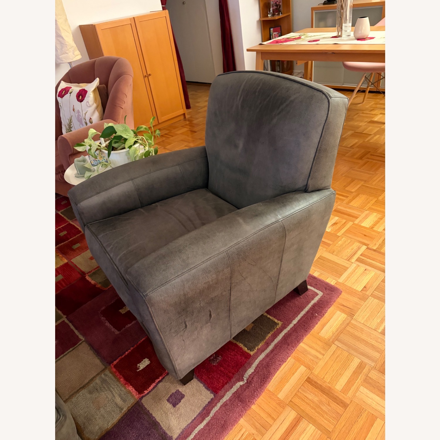 Ethan Allen Green Leather Armchair - image-2