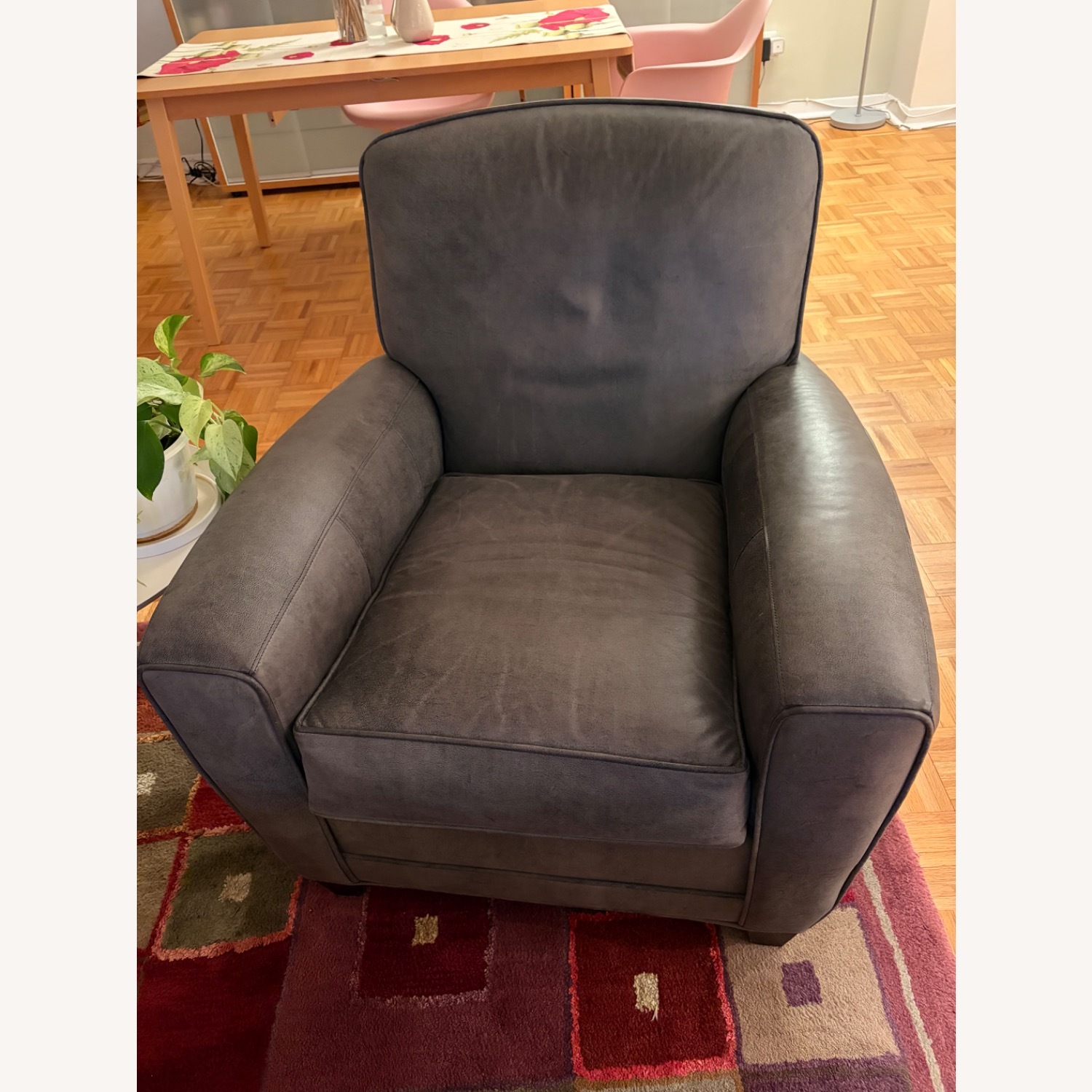 Ethan Allen Green Leather Armchair - image-1