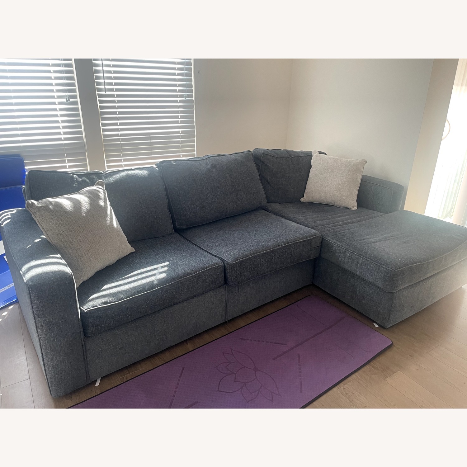 Living Spaces Mathers Slate Grey Fabric 91" Sofa with Reversible Chaise - image-3