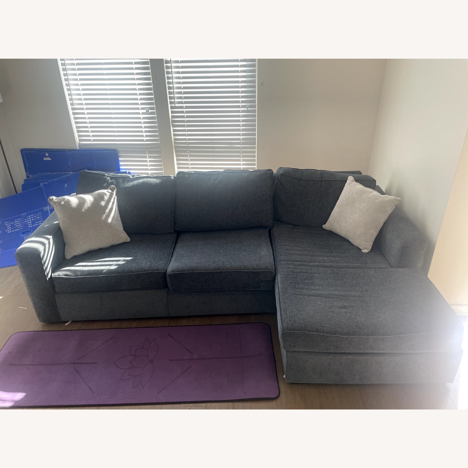 Living Spaces Mathers Slate Grey Fabric 91" Sofa with Reversible Chaise - image-2