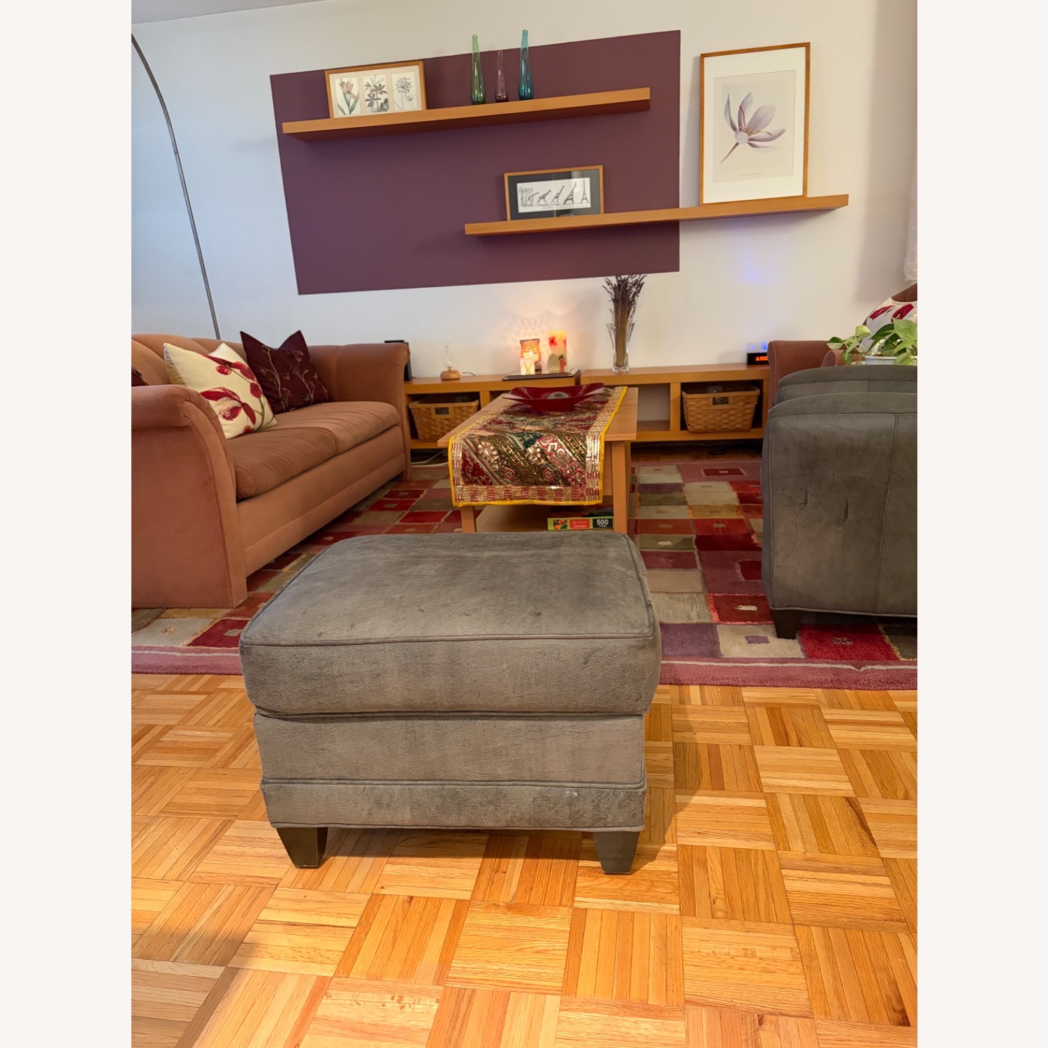 Ethan Allen Green Ottoman - image-1