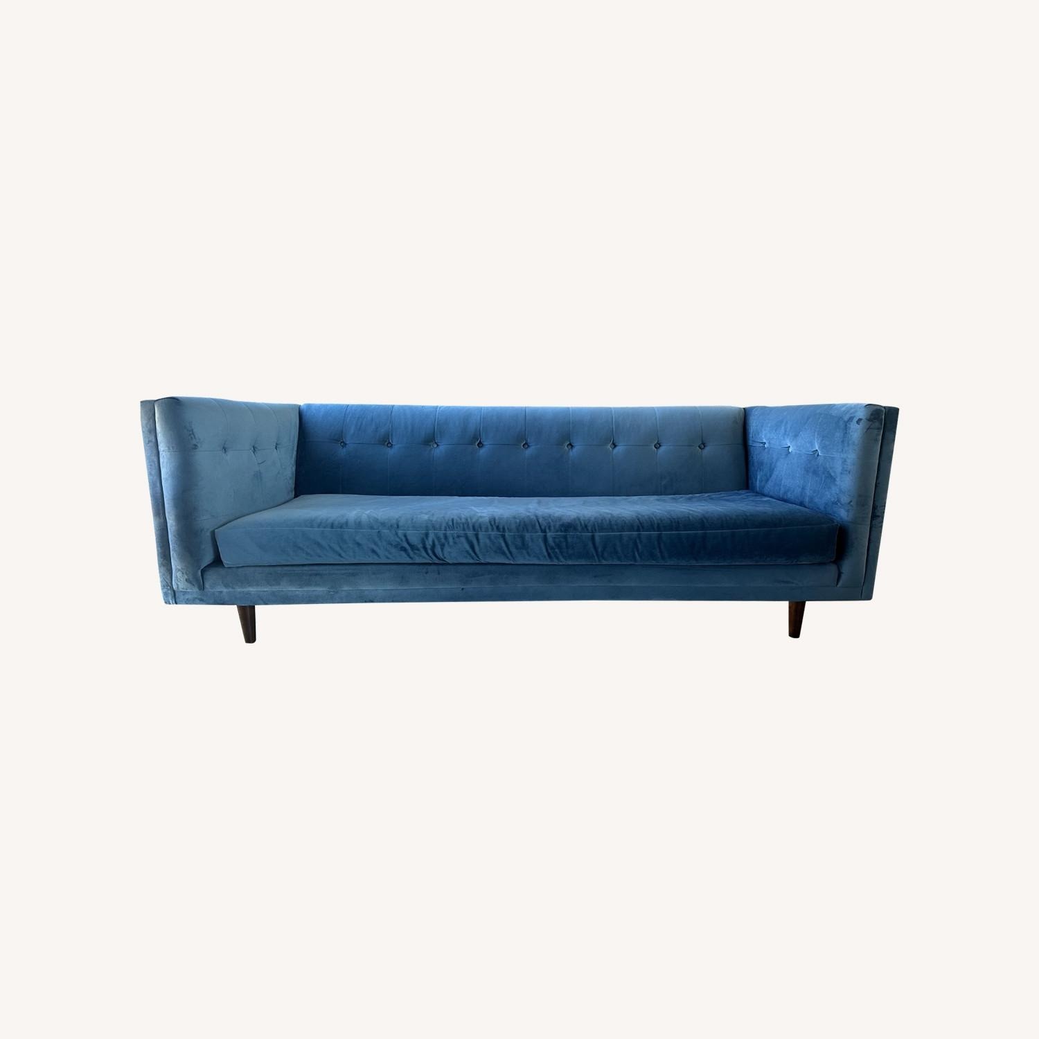 West Elm Bradford Sofa Blue Velvet 3+ Seater Sofa - image-1