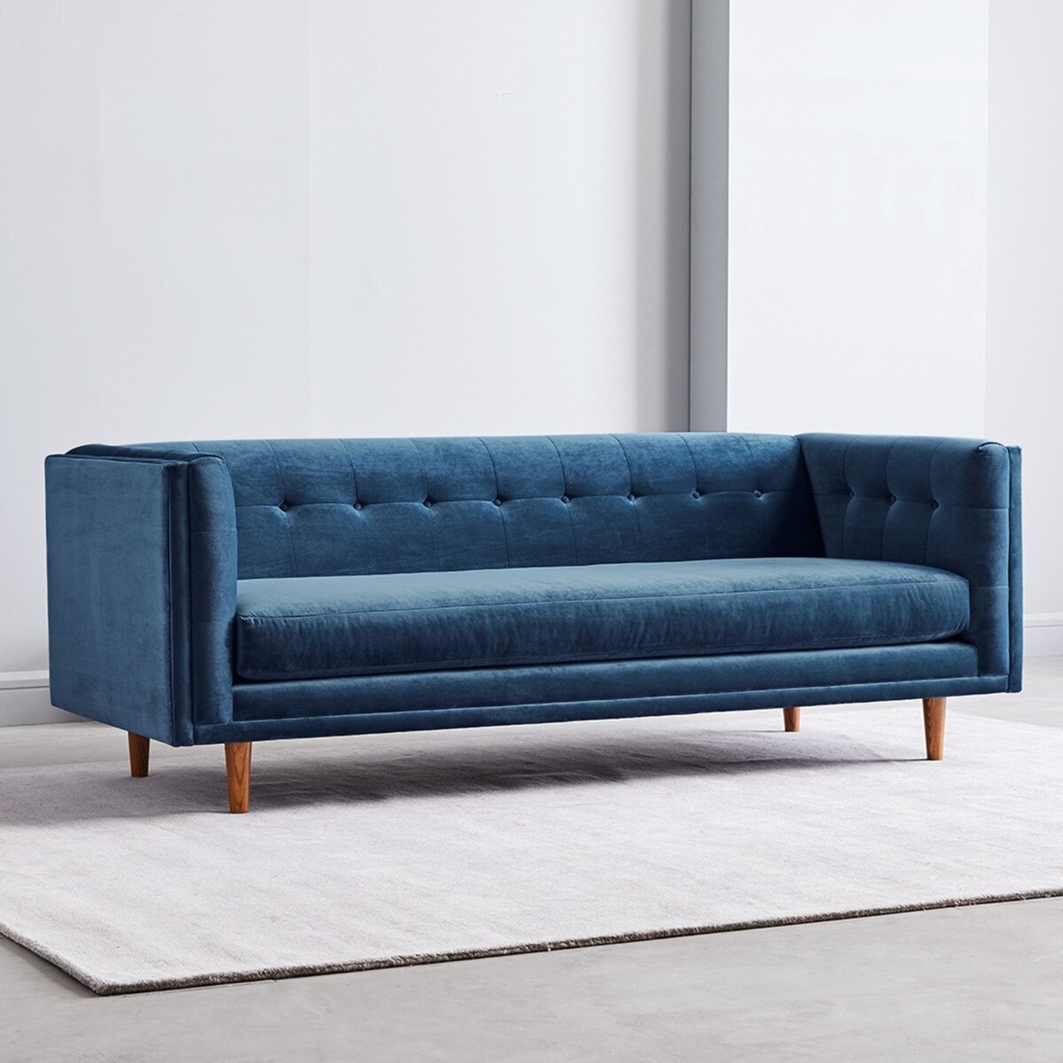 West Elm Bradford Sofa Blue Velvet 3+ Seater Sofa - image-4