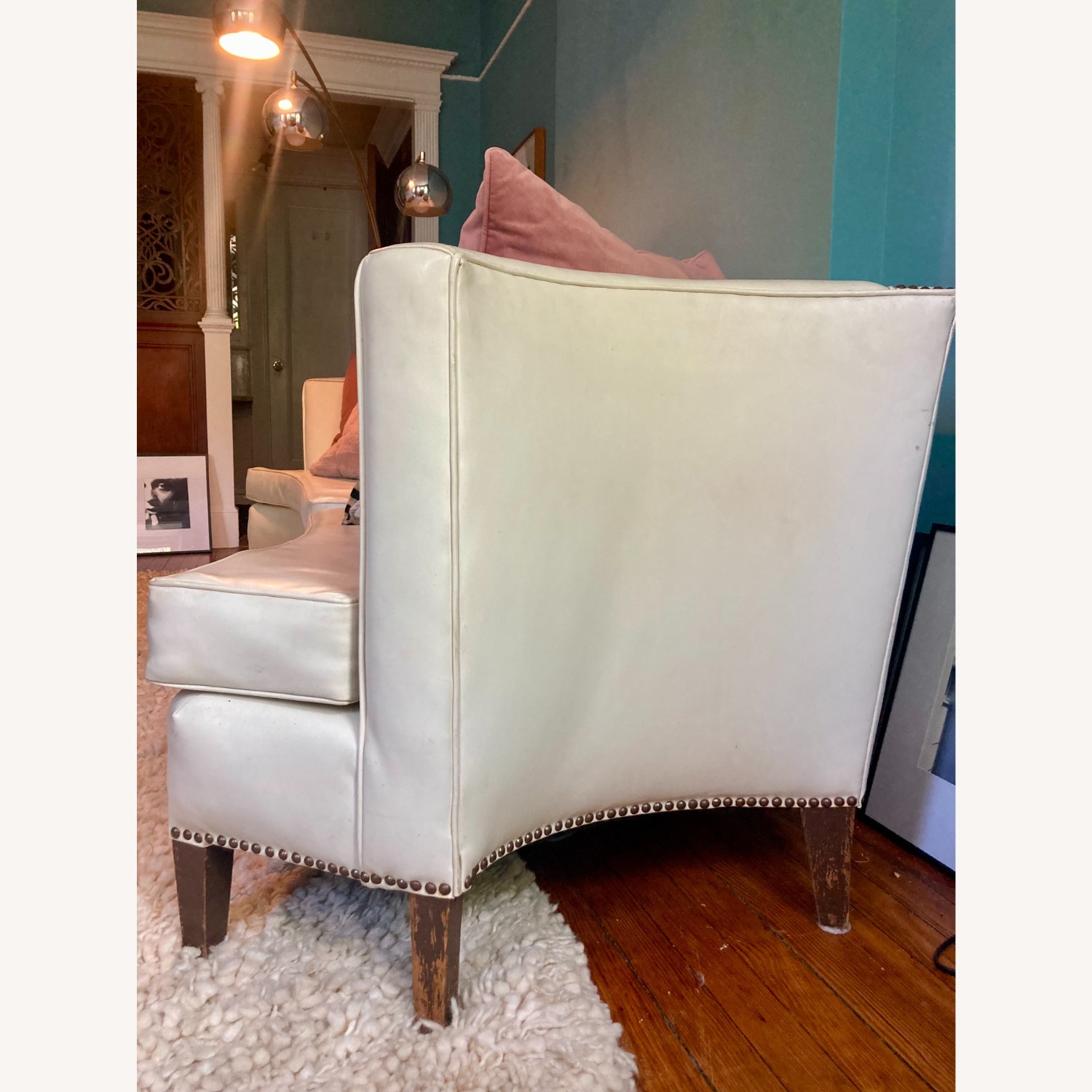 Vintage Curved Hollywood Regency Leather Sofa - image-2