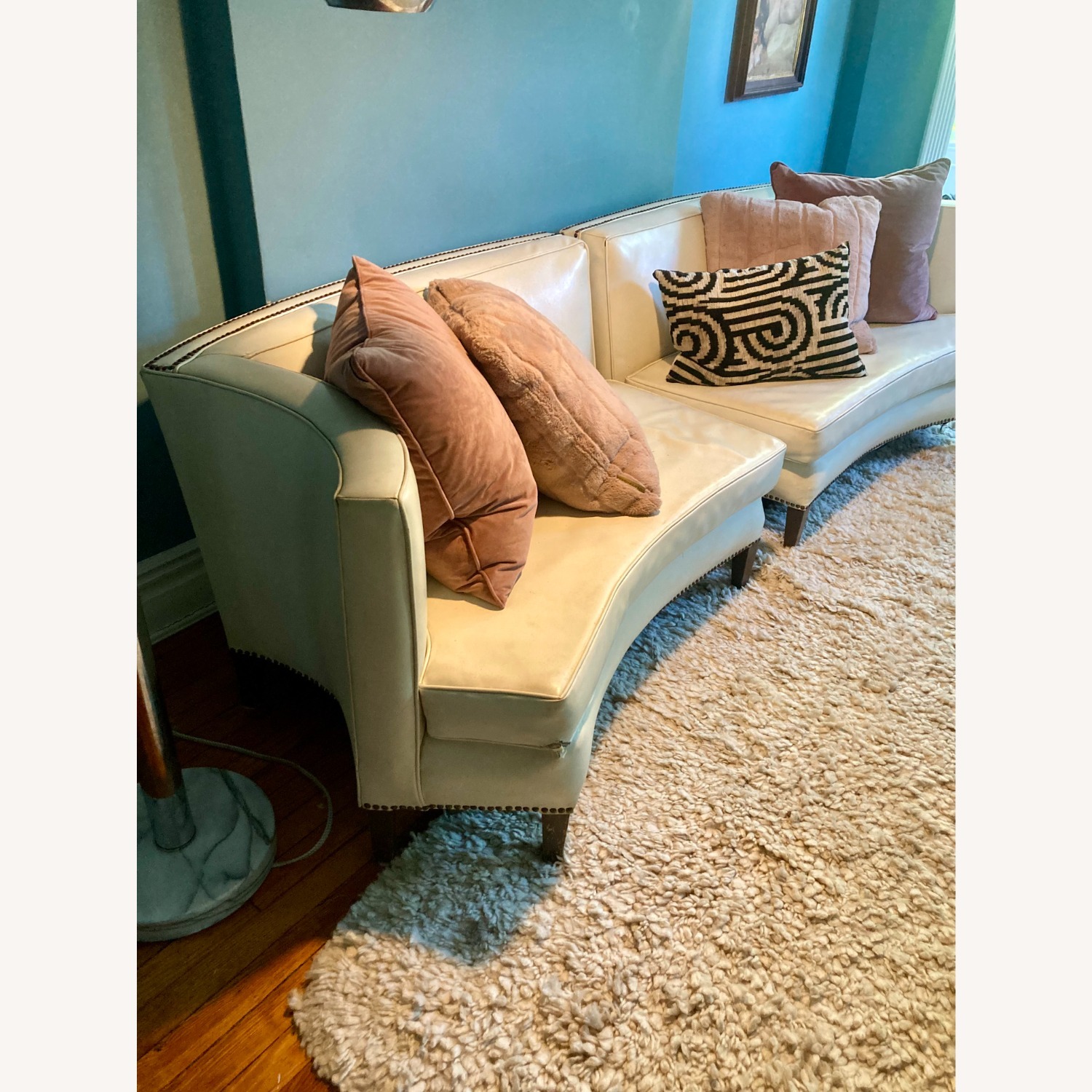 Vintage Curved Hollywood Regency Leather Sofa - image-10