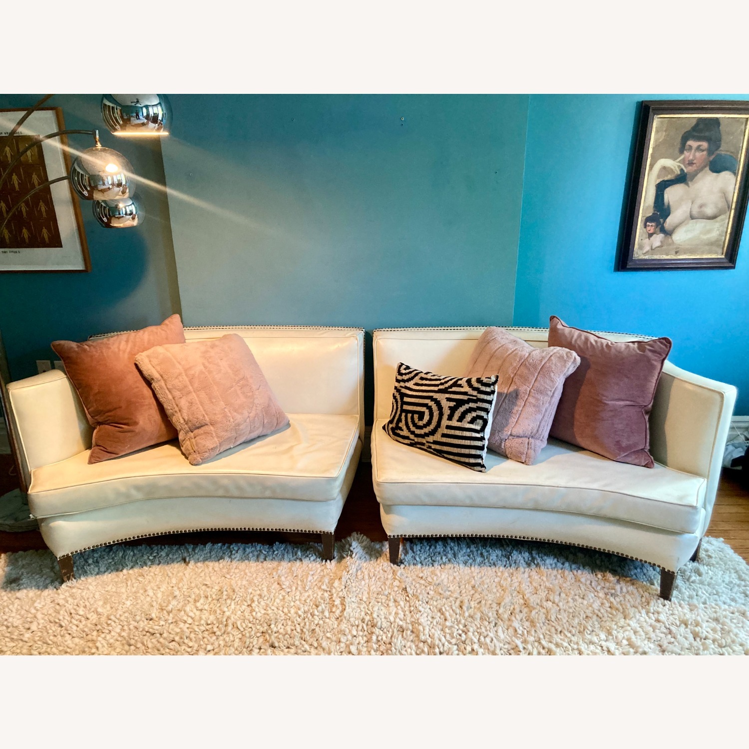 Vintage Curved Hollywood Regency Leather Sofa - image-1