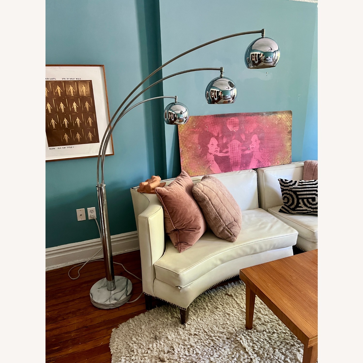 Vintage 3-Arm Chrome Arc Floor Lamp - image-1