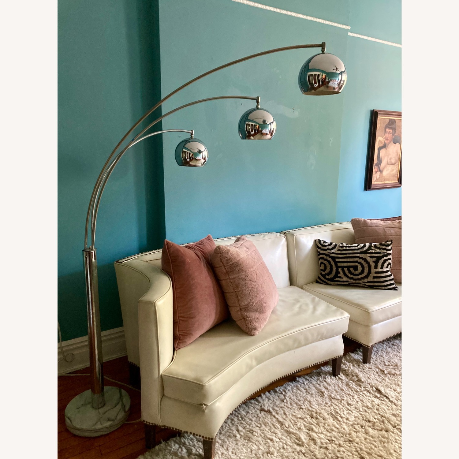 Vintage 3-Arm Chrome Arc Floor Lamp - image-2