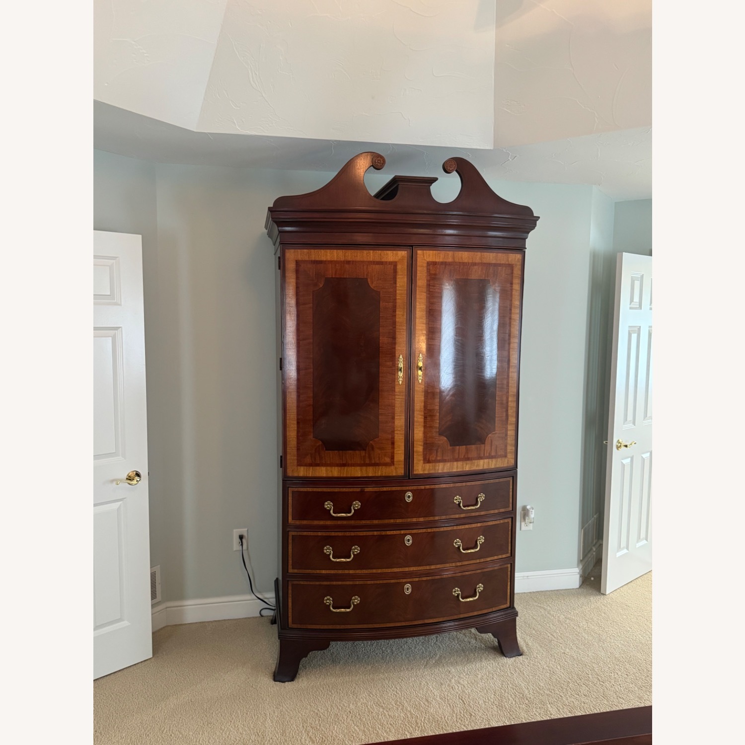  Vintage Hickory White Mahogany Wood Armoire - image-1