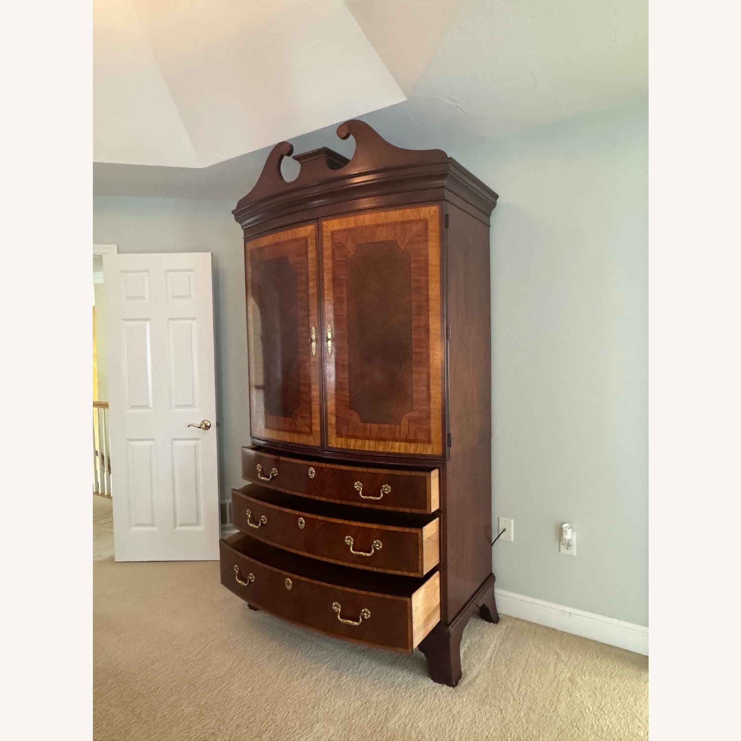  Vintage Hickory White Mahogany Wood Armoire - image-2