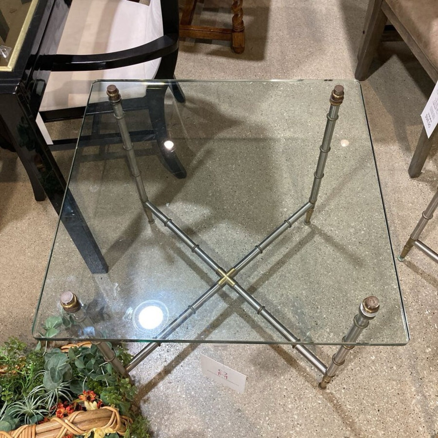 Metal Faux Bamboo Base W Glass Top Side Table - image-4