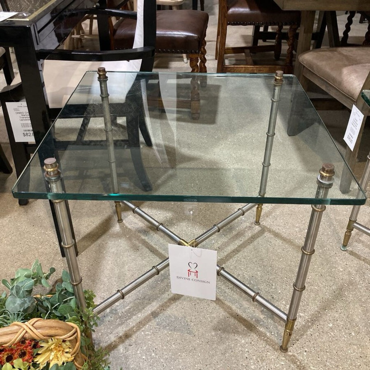 Metal Faux Bamboo Base W Glass Top Side Table - image-3